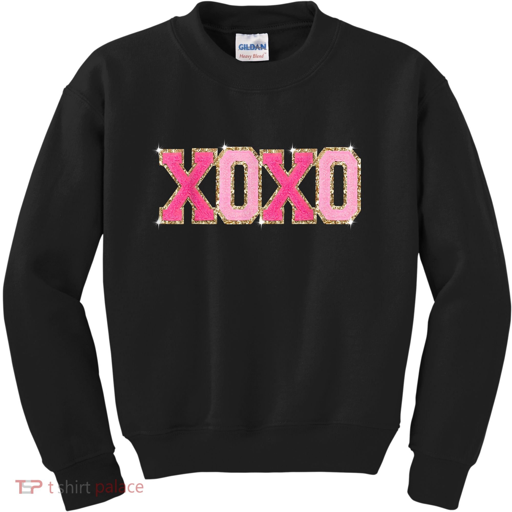 Chenille Patch Sparkling Xoxo Valentine Day Heart Love Gift Kids Sweatshirt