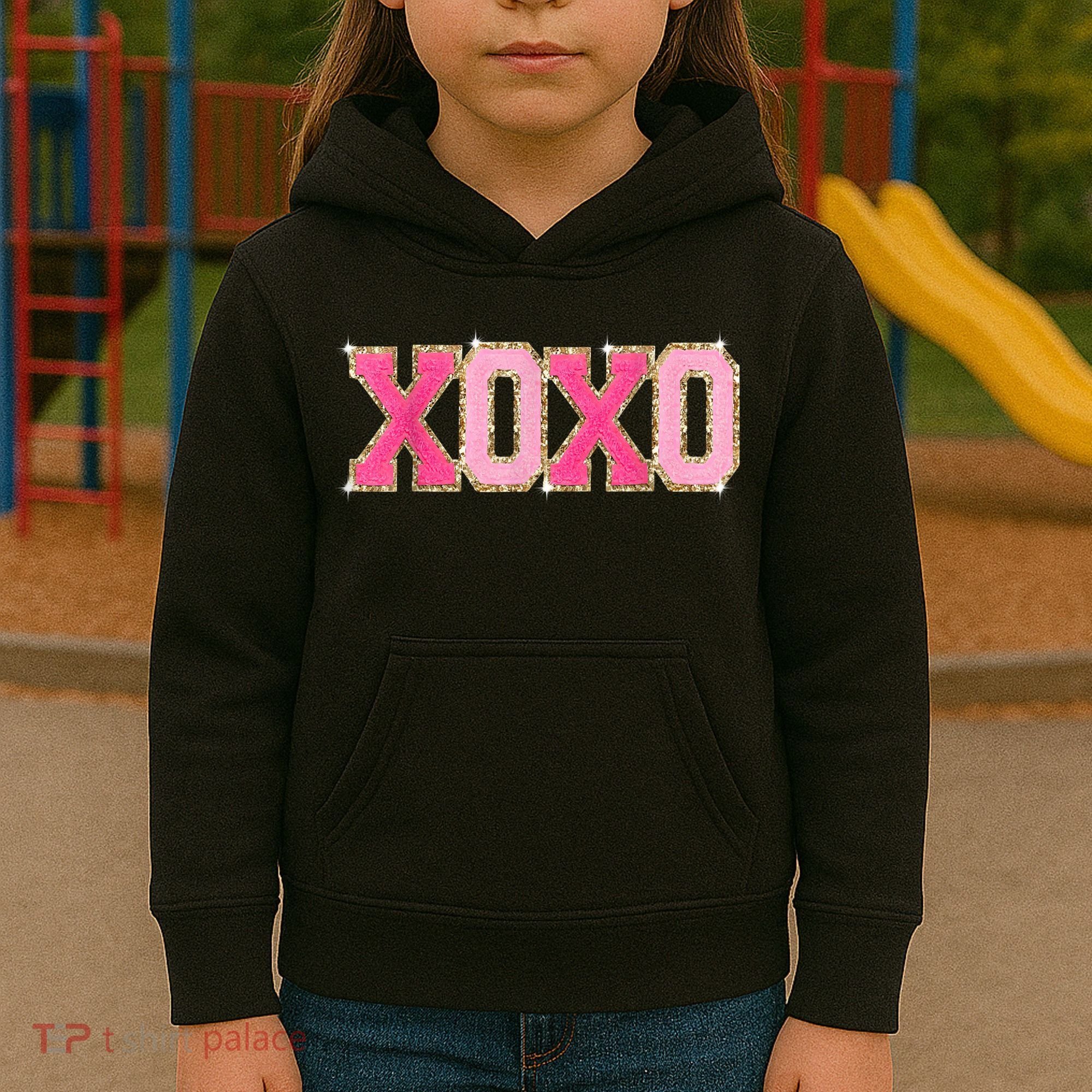 Chenille Patch Sparkling Xoxo Valentine Day Heart Love Gift Kids Hoodie