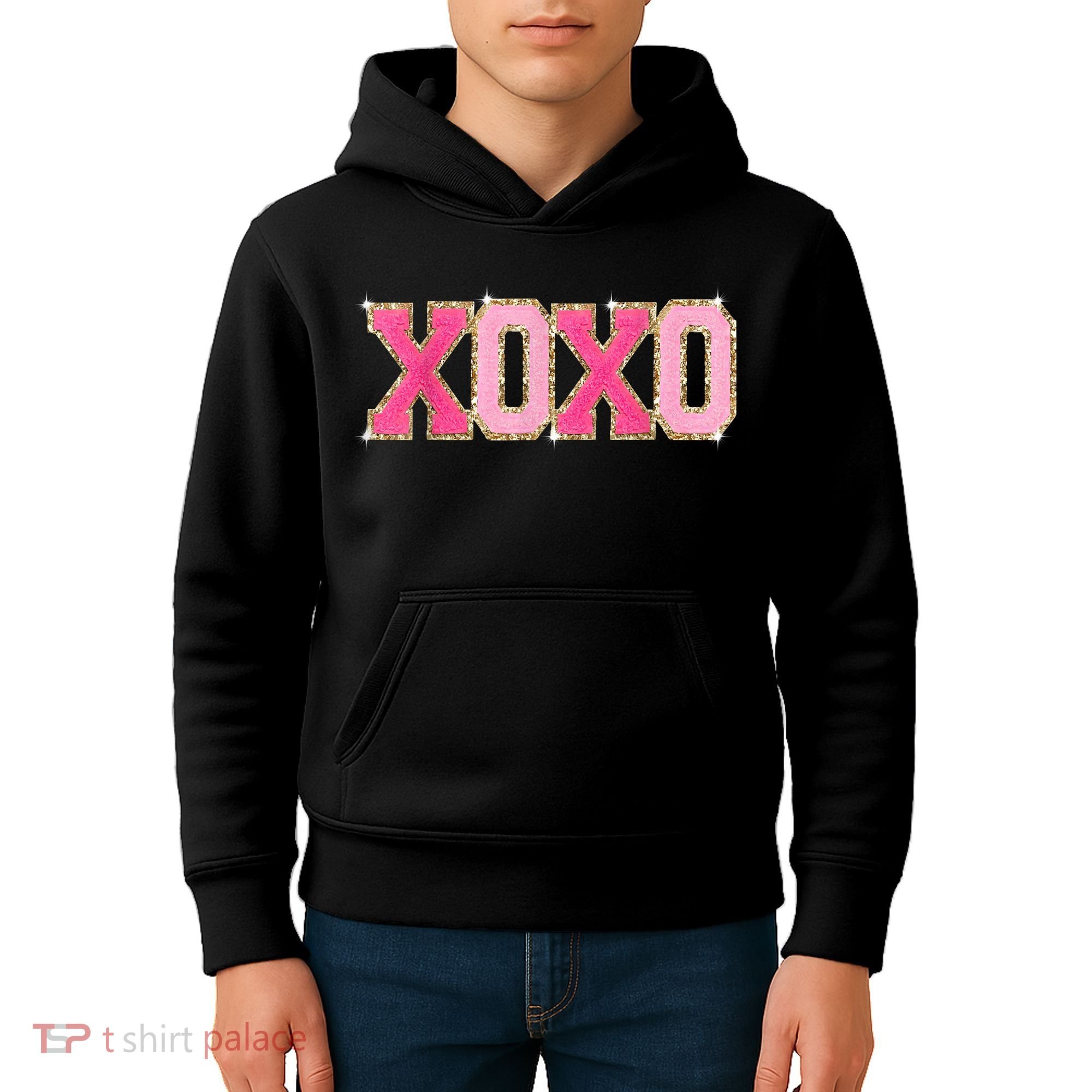 Chenille Patch Sparkling Xoxo Valentine Day Heart Love Gift Kids Hoodie