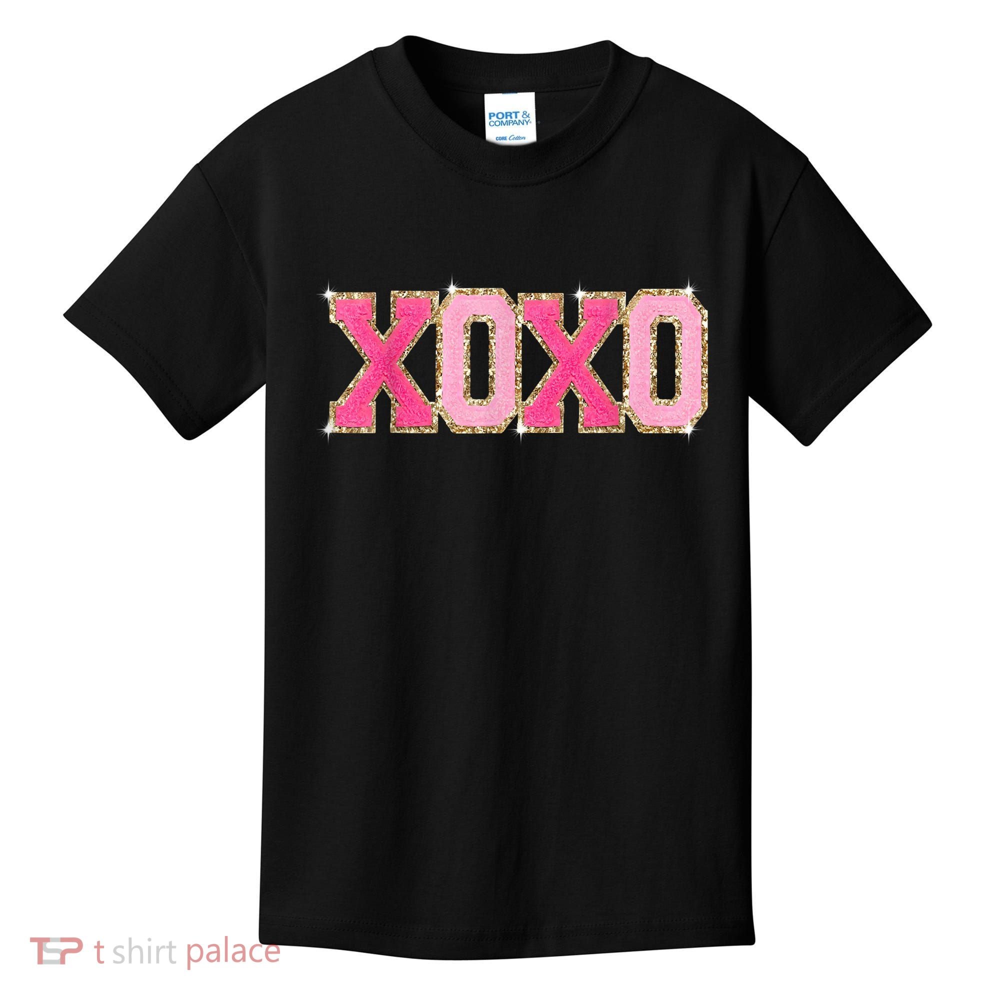Chenille Patch Sparkling Xoxo Valentine Day Heart Love Gift Kids T-Shirt