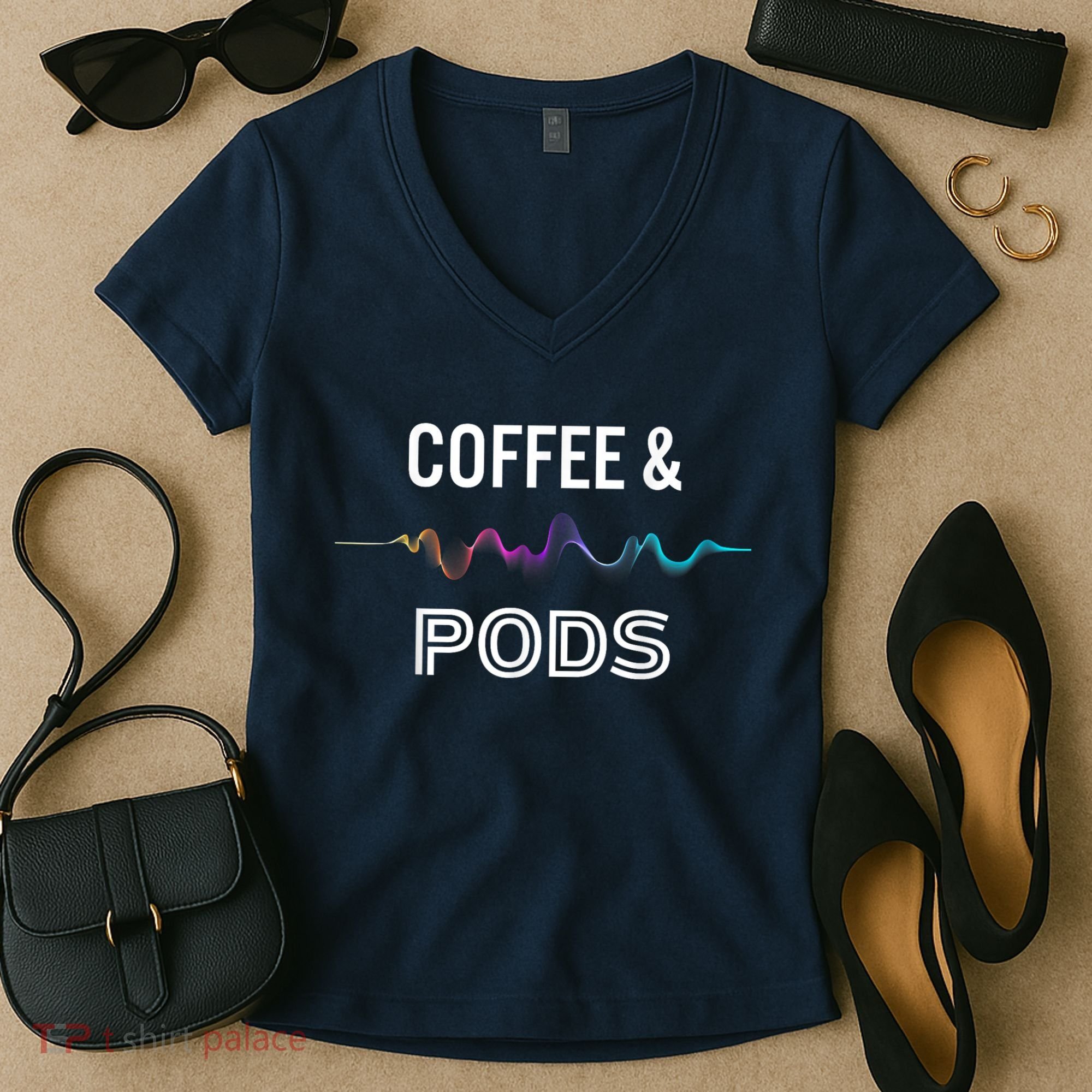 Coffee & Pods Sound Wave Tee Women's V-Neck T-Shirt