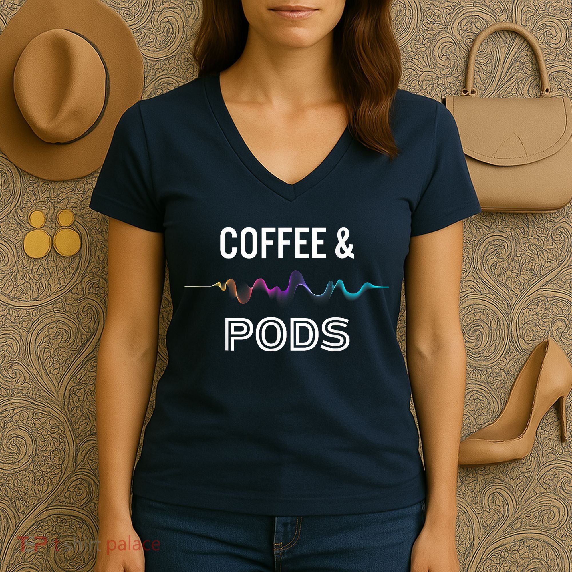 Coffee & Pods Sound Wave Tee Women's V-Neck T-Shirt