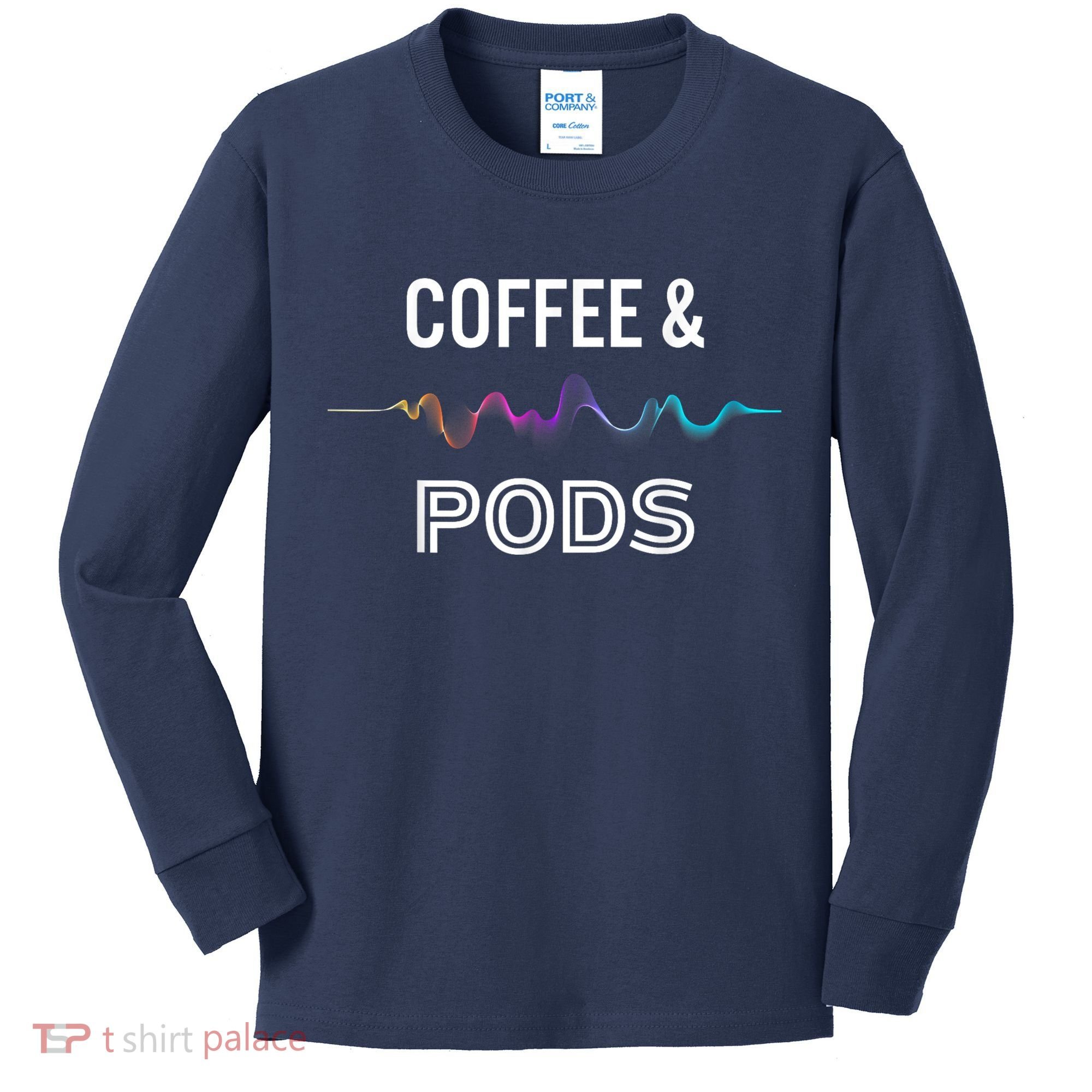Coffee & Pods Sound Wave Tee Kids Long Sleeve Shirt