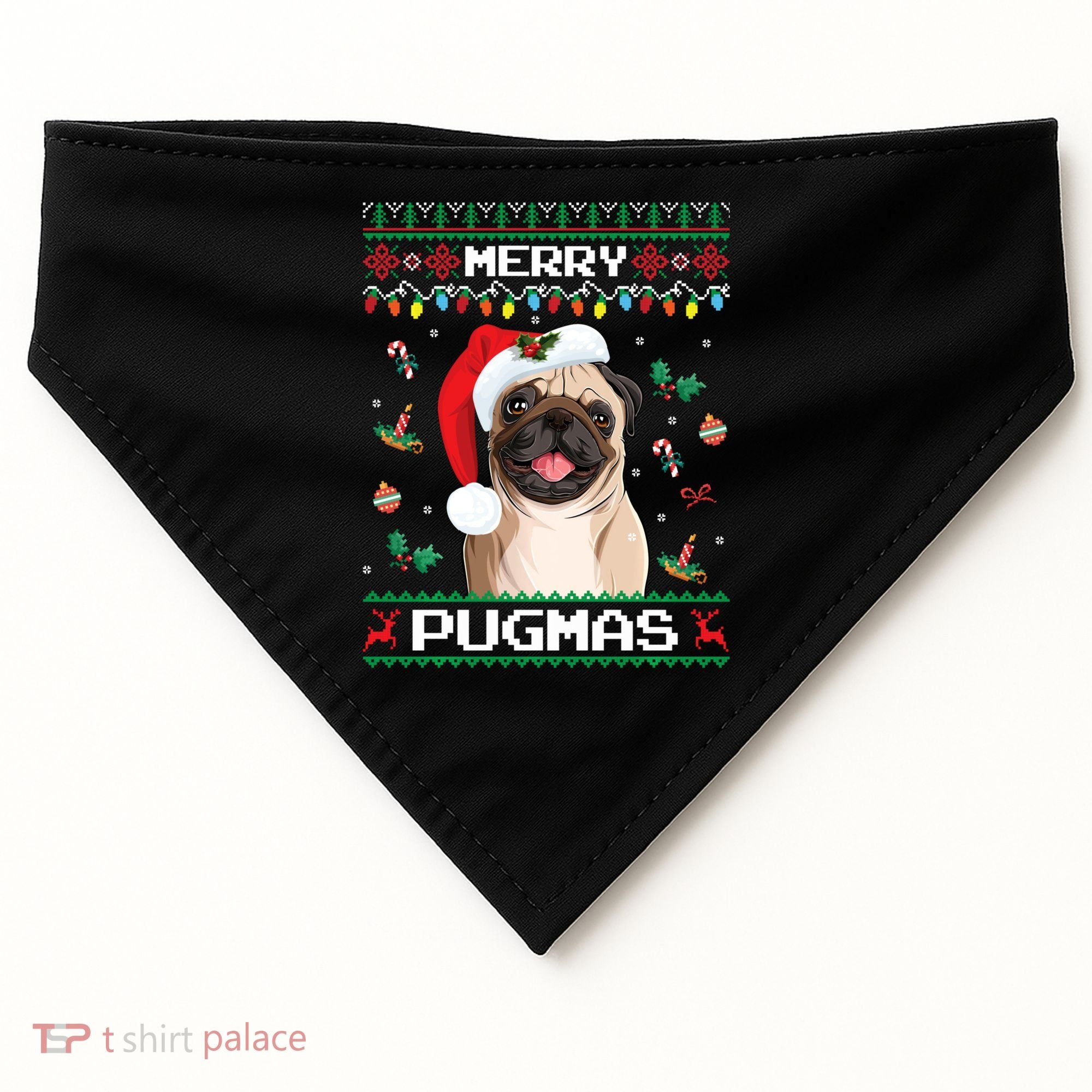 Christmas Pug Santa For Pug Lover Merry Pugmas Xmas USA-Made Doggie Bandana