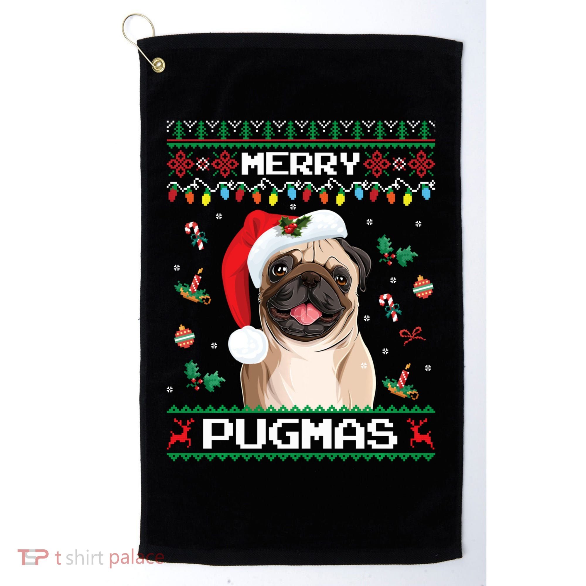 Christmas Pug Santa For Pug Lover Merry Pugmas Xmas Golf Towel