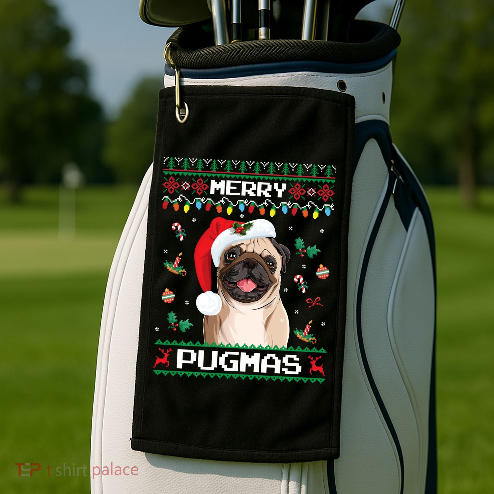 Christmas Pug Santa For Pug Lover Merry Pugmas Xmas Golf Towel