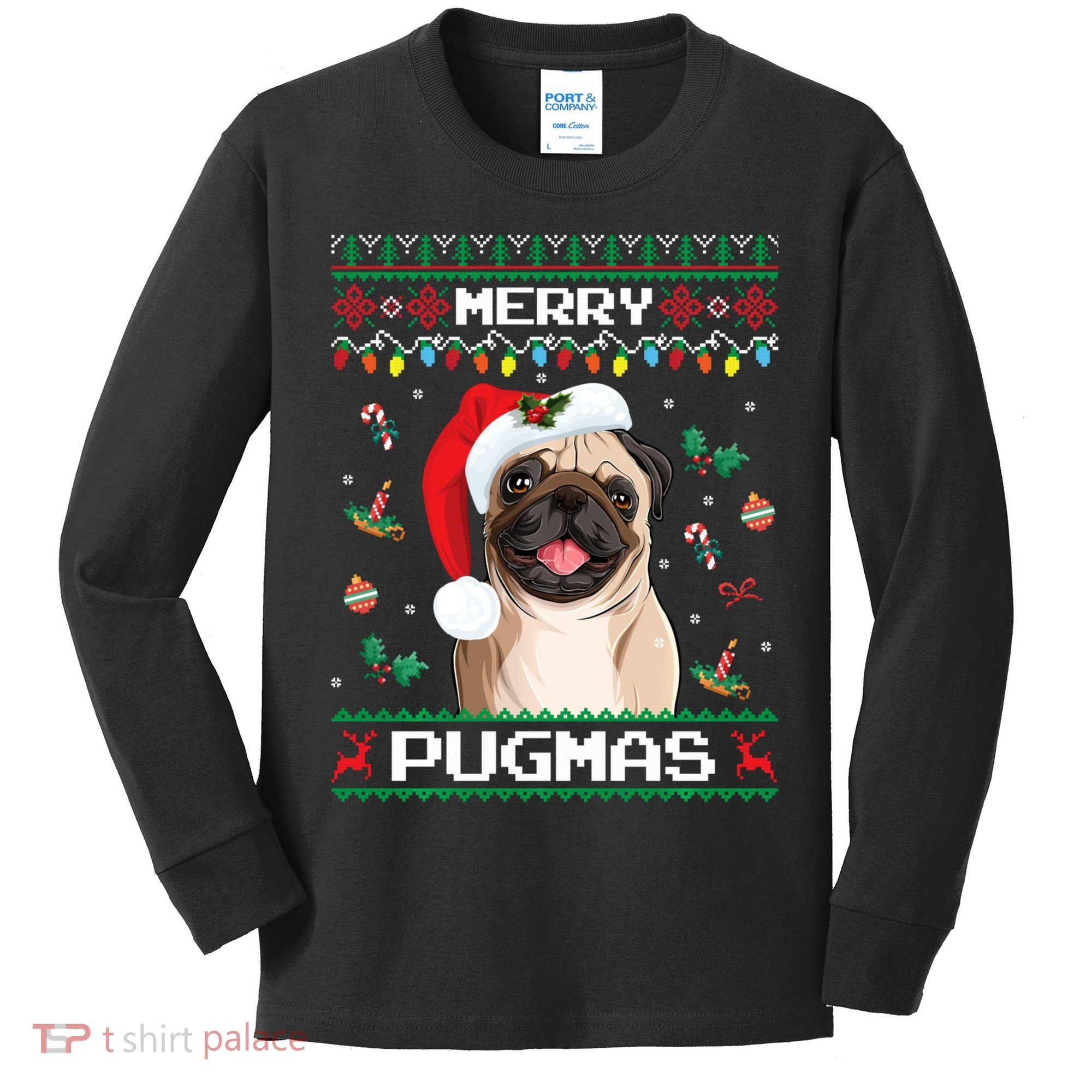 Christmas Pug Santa For Pug Lover Merry Pugmas Xmas Kids Long Sleeve Shirt