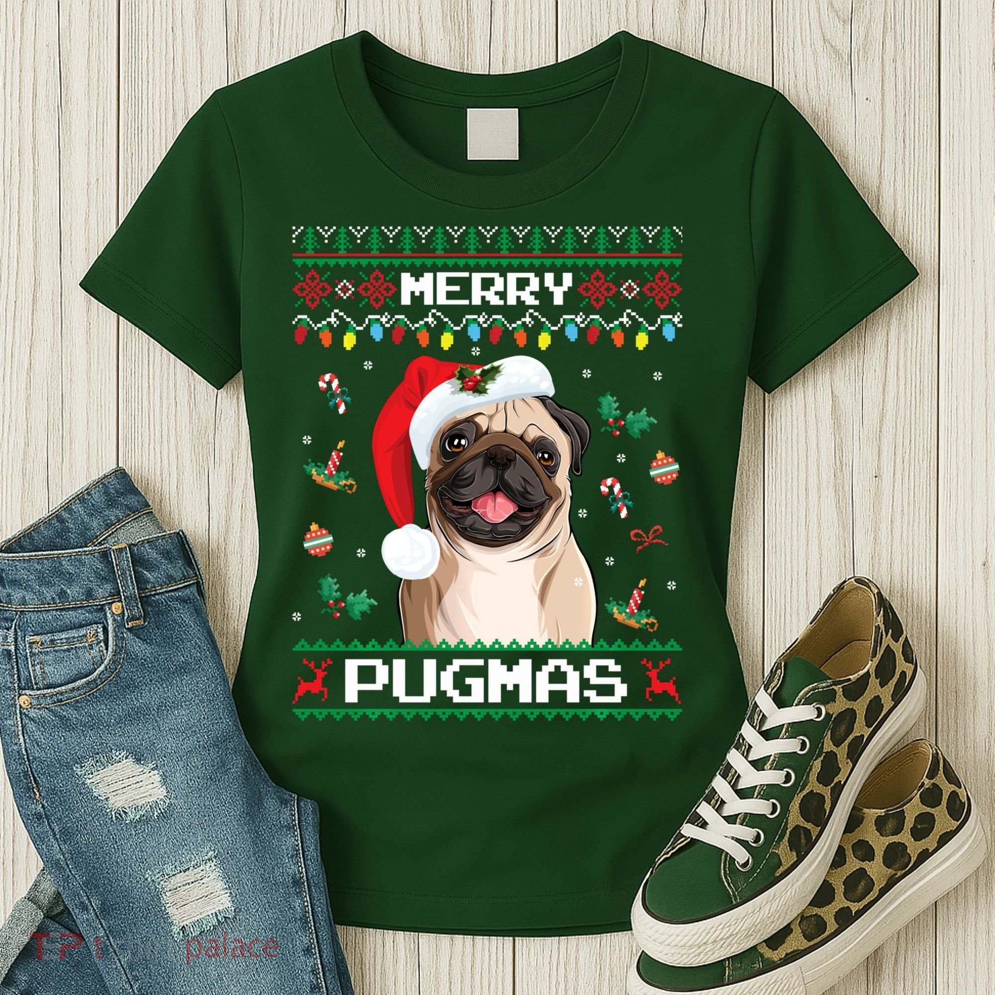 Christmas Pug Santa For Pug Lover Merry Pugmas Xmas Women's T-Shirt