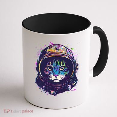 Colorful Paint Splat Astronaut Cat Coffee Mug back