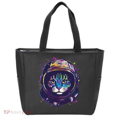 Colorful Paint Splat Astronaut Cat Tote Bag