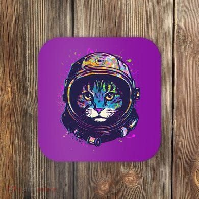 Colorful Paint Splat Astronaut Cat Coaster