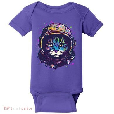 Colorful Paint Splat Astronaut Cat Baby Bodysuit