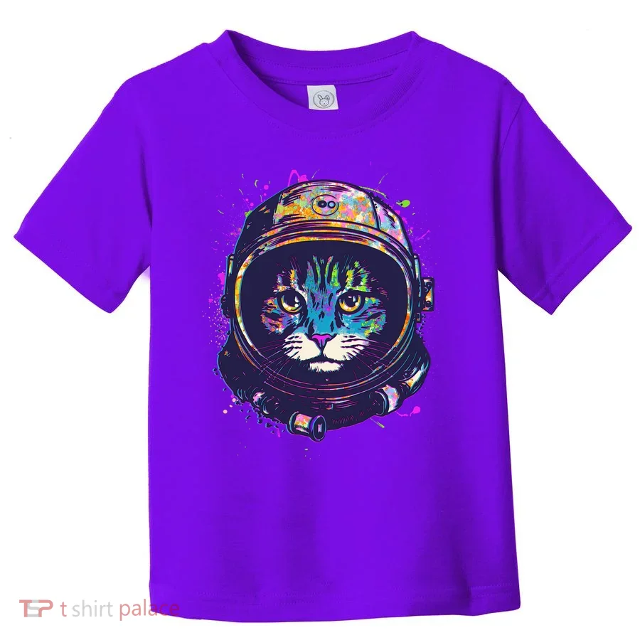 Colorful Paint Splat Astronaut Cat Toddler T-Shirt
