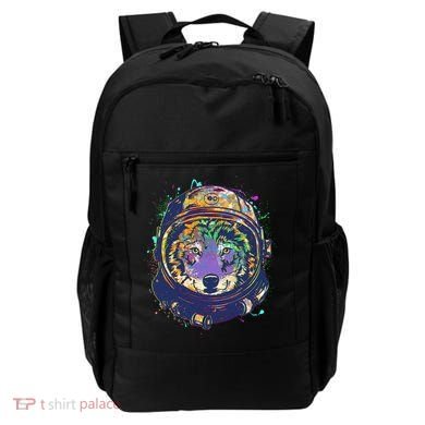 Colorful Paint Splat Astronaut Wolf Backpack