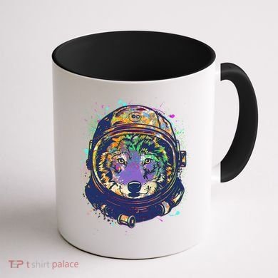 Colorful Paint Splat Astronaut Wolf Coffee Mug back