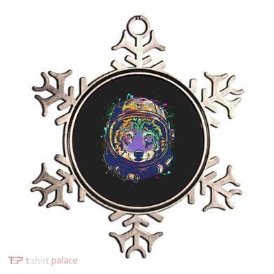 Colorful Paint Splat Astronaut Wolf Ornament