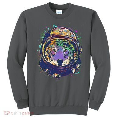 Colorful Paint Splat Astronaut Wolf Sweatshirt