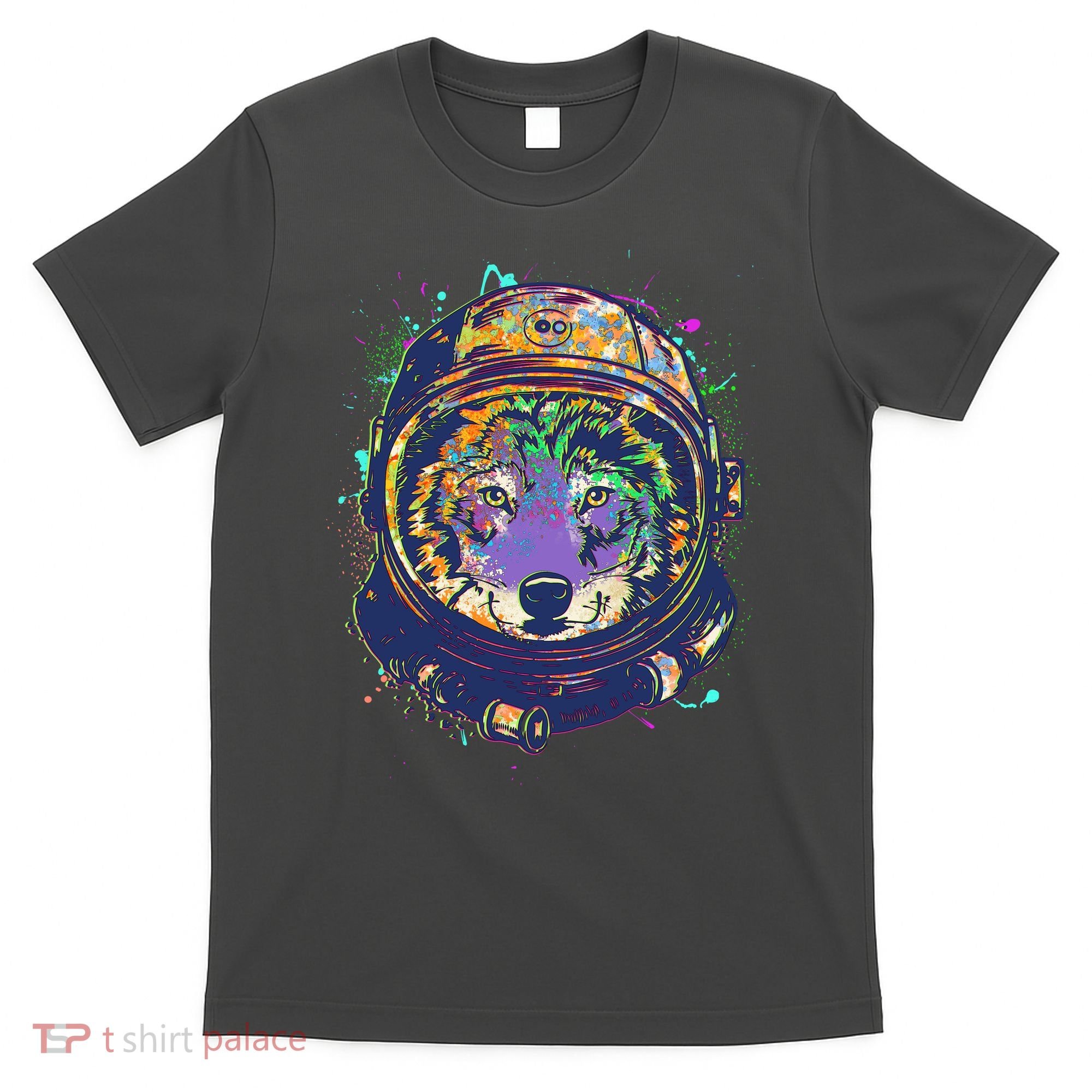 Colorful Paint Splat Astronaut Wolf T-Shirt