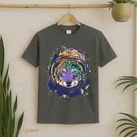 Colorful Paint Splat Astronaut Wolf T-Shirt thumb 2