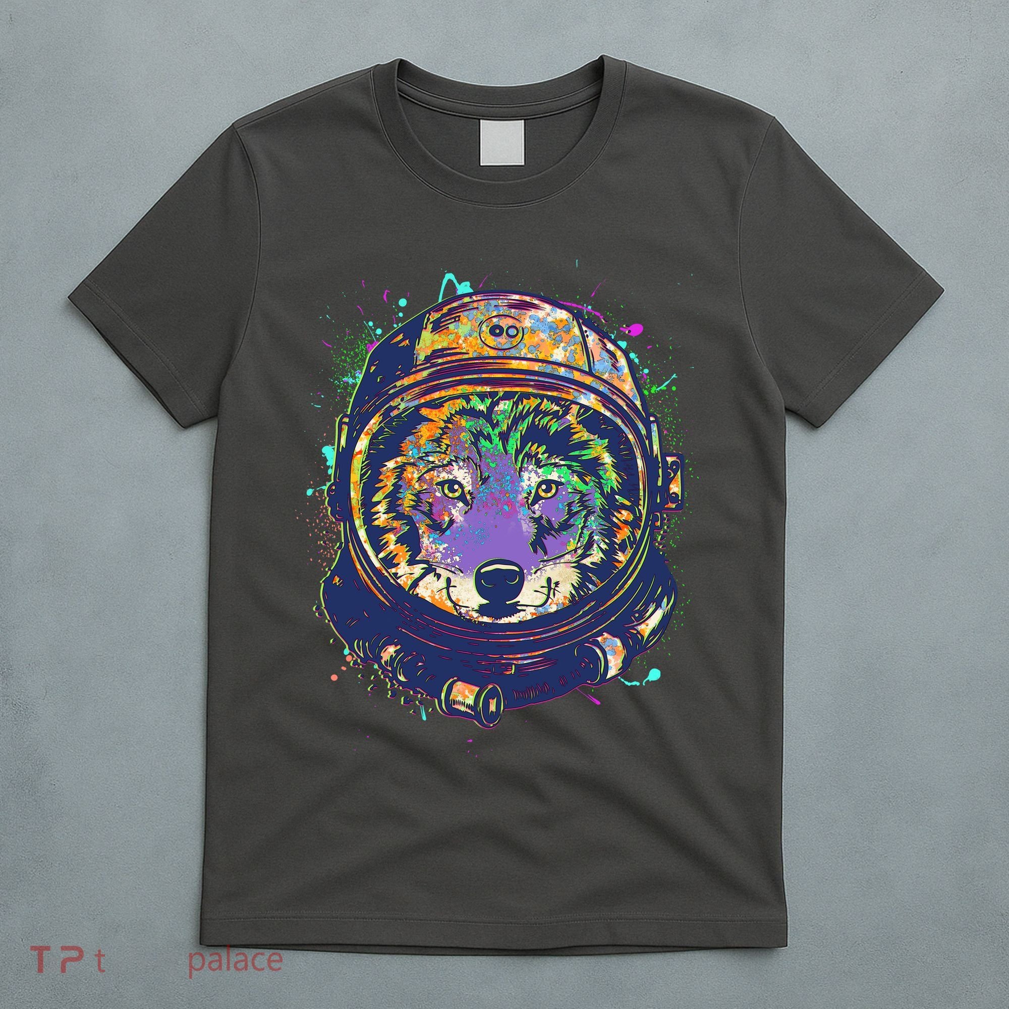 Colorful Paint Splat Astronaut Wolf T-Shirt