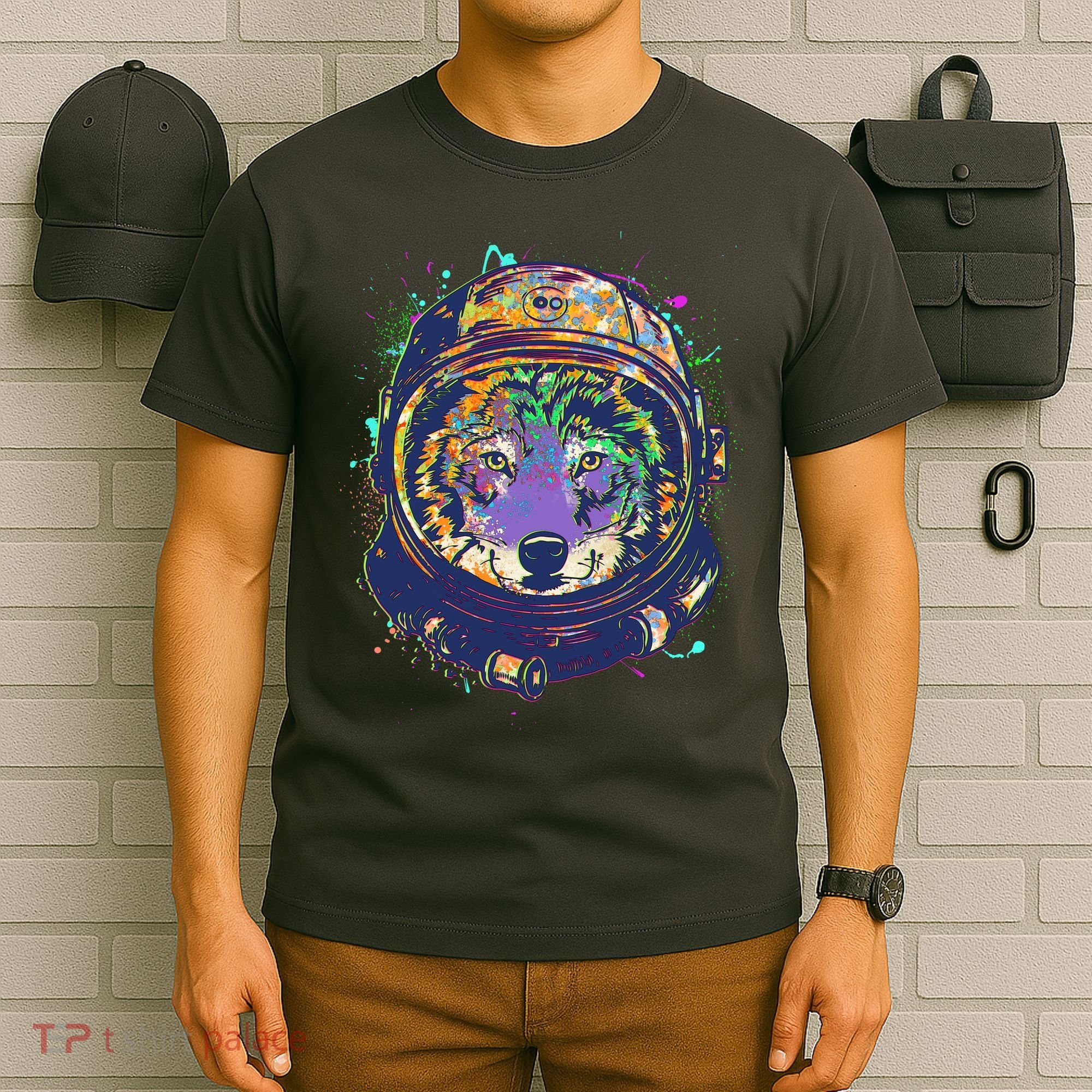 Colorful Paint Splat Astronaut Wolf T-Shirt
