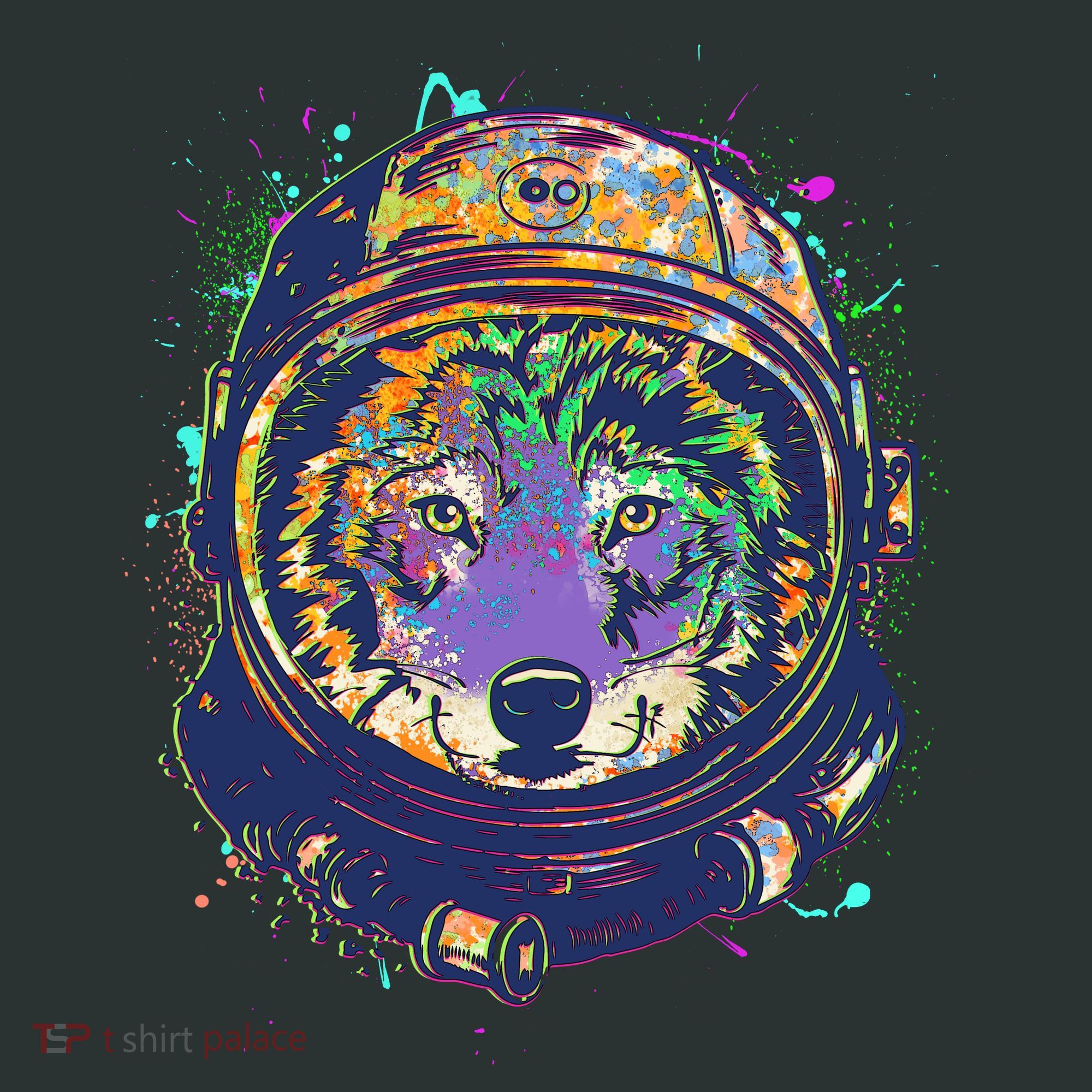 Colorful Paint Splat Astronaut Wolf T-Shirt