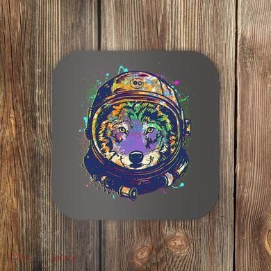Colorful Paint Splat Astronaut Wolf Coaster