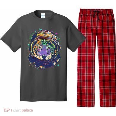 Colorful Paint Splat Astronaut Wolf Pajama Set