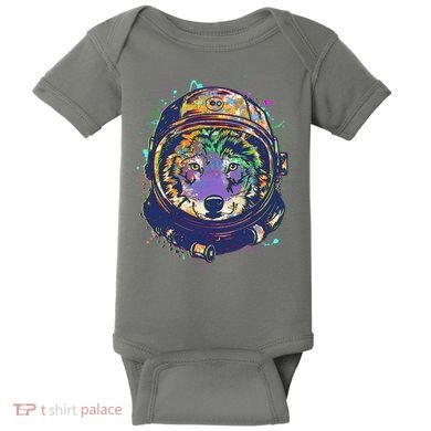 Colorful Paint Splat Astronaut Wolf Baby Bodysuit