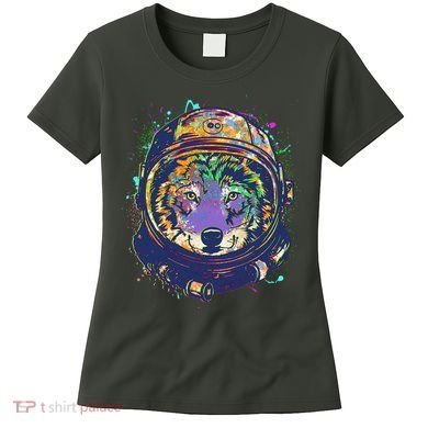 Colorful Paint Splat Astronaut Wolf Women's T-Shirt