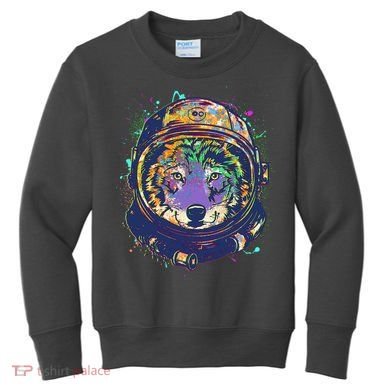 Colorful Paint Splat Astronaut Wolf Kids Sweatshirt