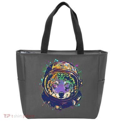 Colorful Paint Splat Astronaut Wolf Tote Bag