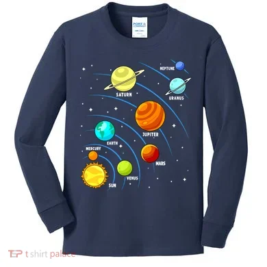 Colorful Planets Solar Systemss Boy Space Science Kids Long Sleeve Shirt