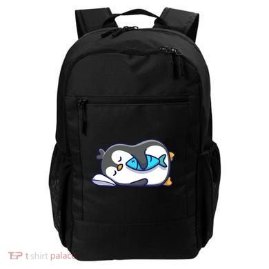 Cute Penguin Sleeping With Fish Backpack