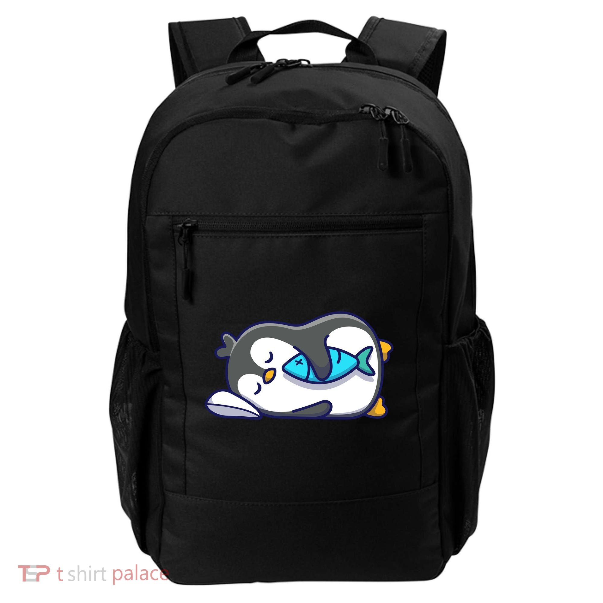 Cute Penguin Sleeping With Fish Backpack