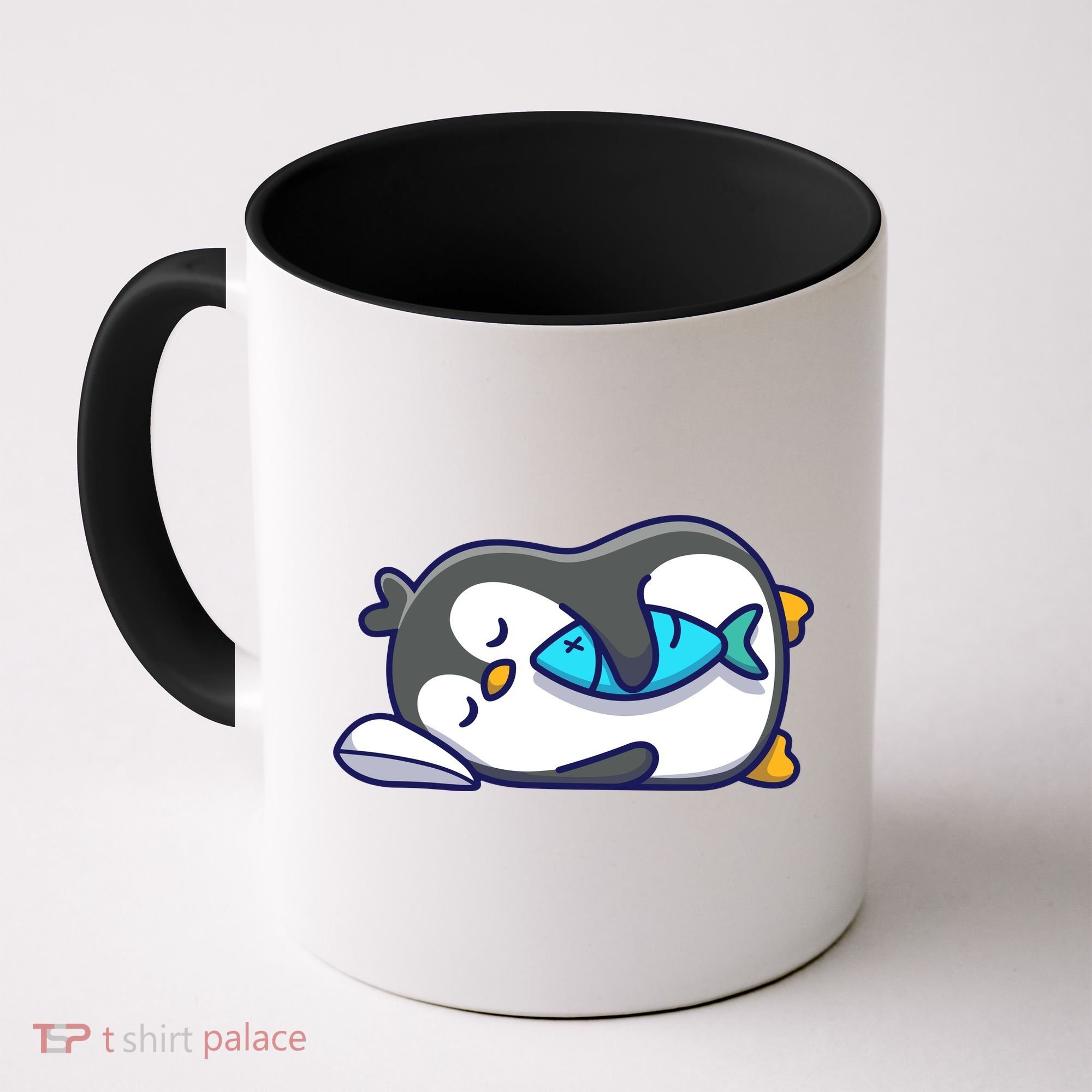 Cute Penguin Sleeping With Fish Coffee Mug