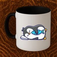 Cute Penguin Sleeping With Fish Coffee Mug thumb 2