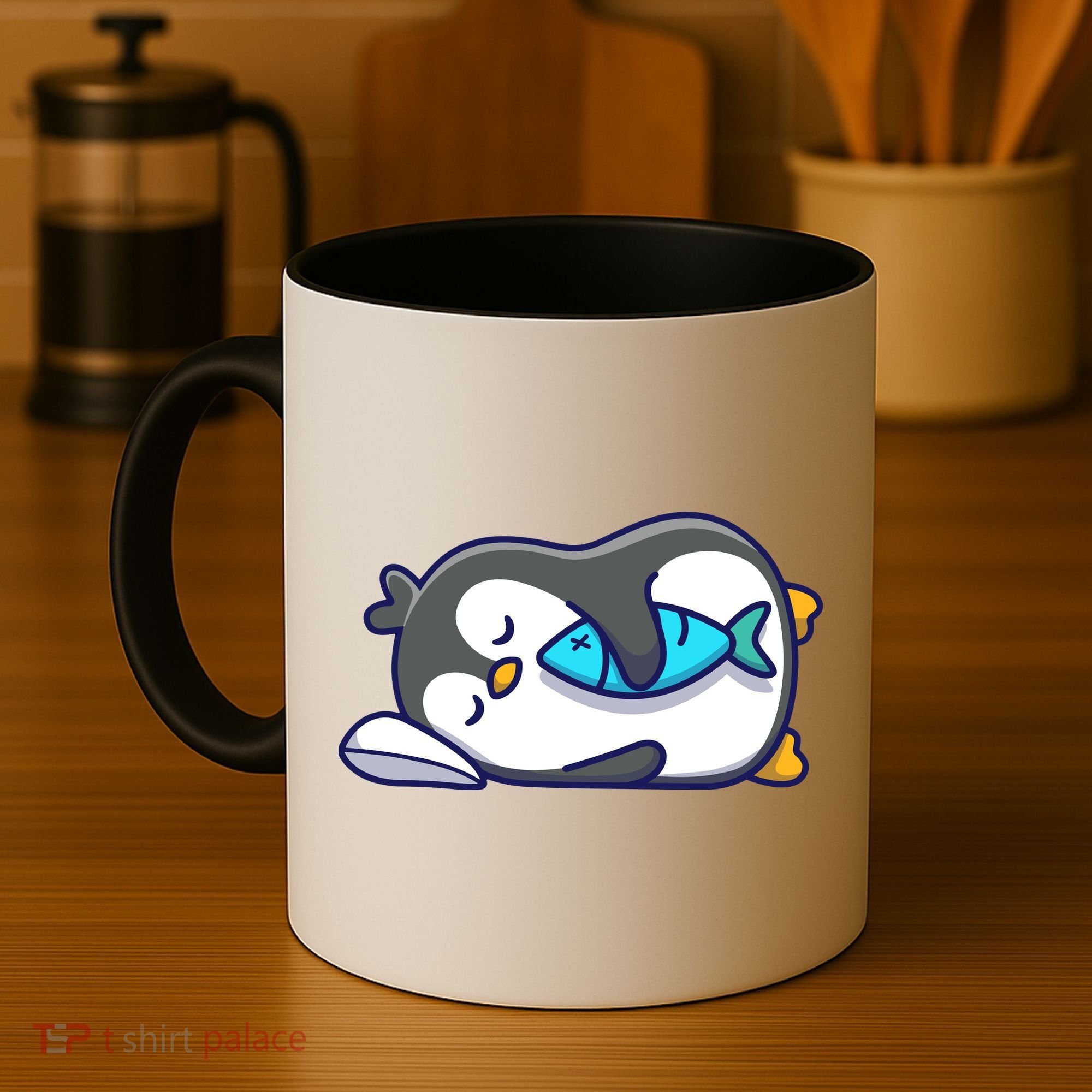 Cute Penguin Sleeping With Fish Coffee Mug