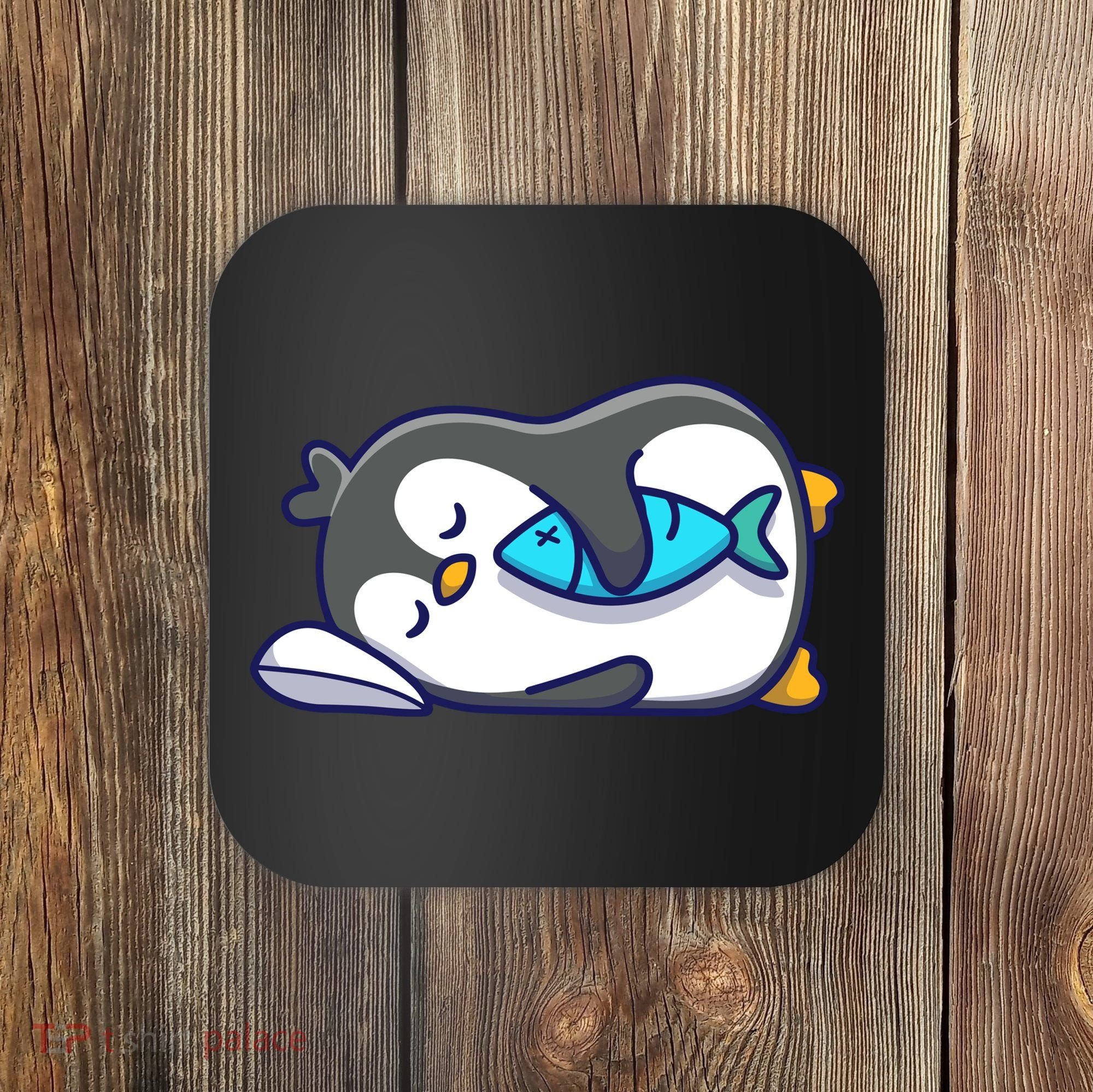 Cute Penguin Sleeping With Fish Coaster