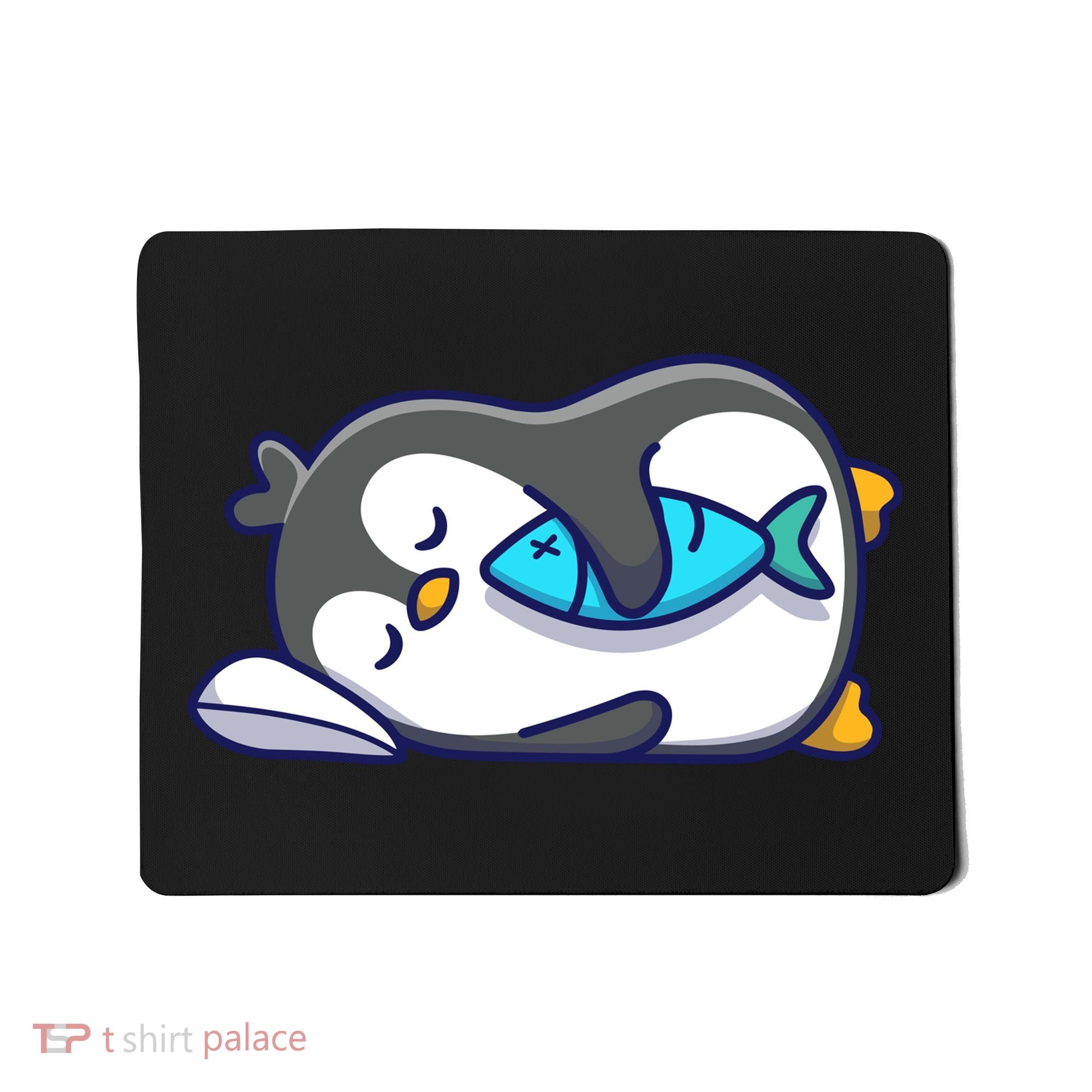 Cute Penguin Sleeping With Fish Mousepad