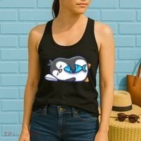Cute Penguin Sleeping With Fish Women's Tank Top thumb 2