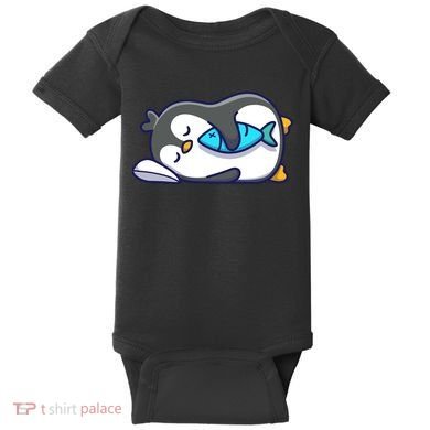 Cute Penguin Sleeping With Fish Baby Bodysuit