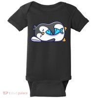 Cute Penguin Sleeping With Fish Baby Bodysuit thumb 0