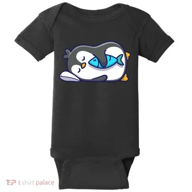 Cute Penguin Sleeping With Fish Baby Bodysuit