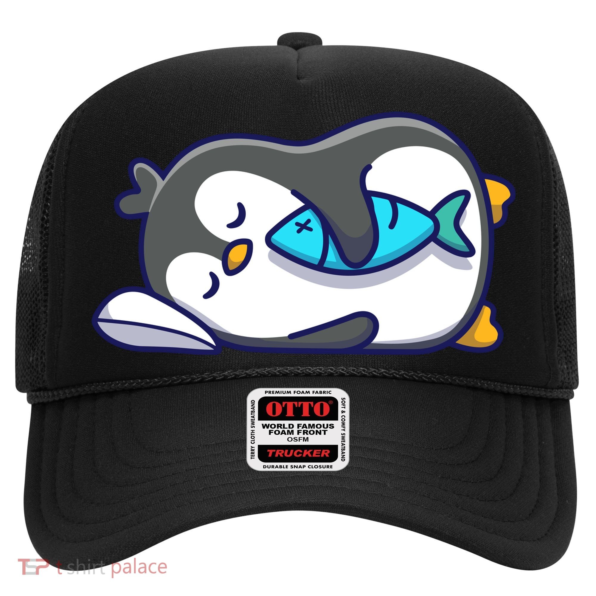 Cute Penguin Sleeping With Fish Hat
