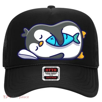 Cute Penguin Sleeping With Fish Hat