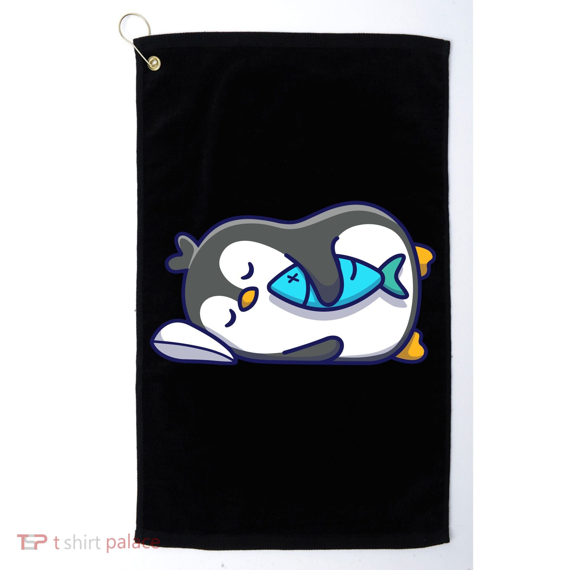 Cute Penguin Sleeping With Fish Golf Towel