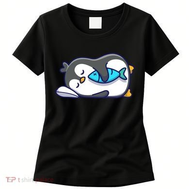 Cute Penguin Sleeping With Fish Women's T-Shirt