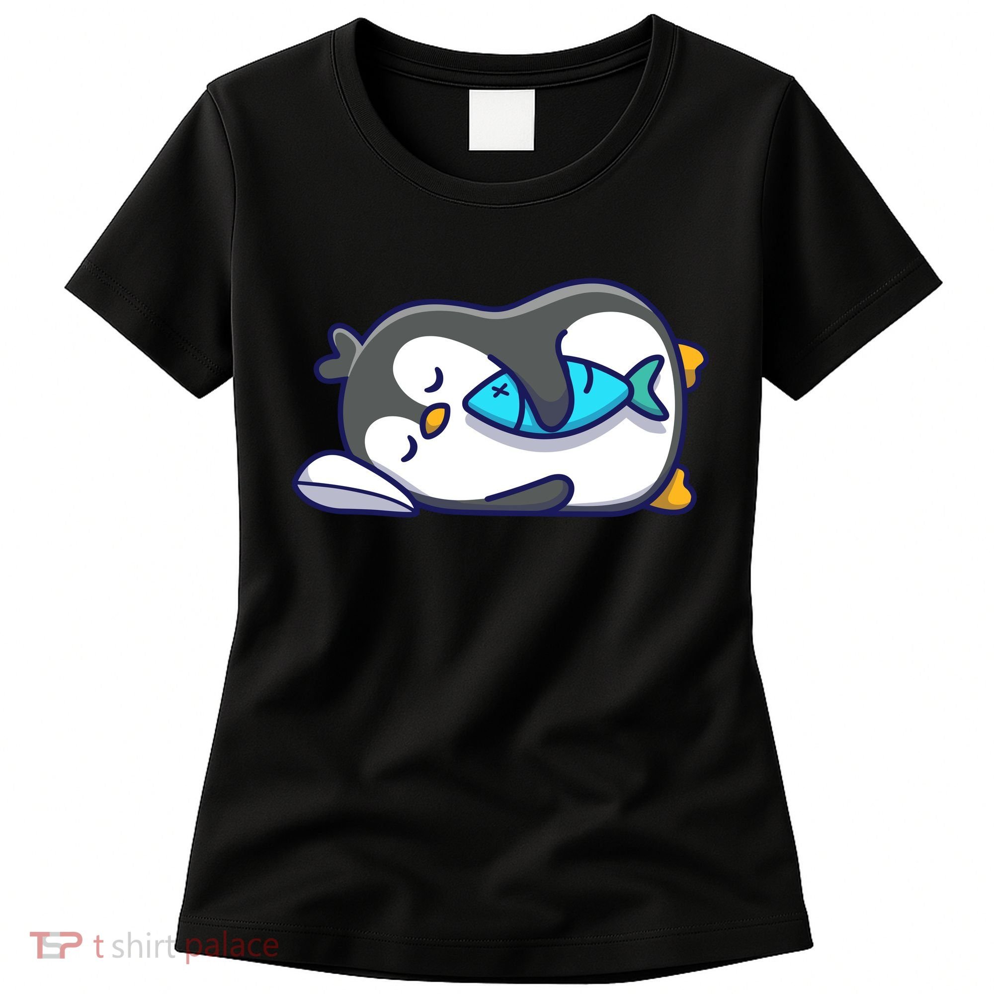 Cute Penguin Sleeping With Fish Women's T-Shirt