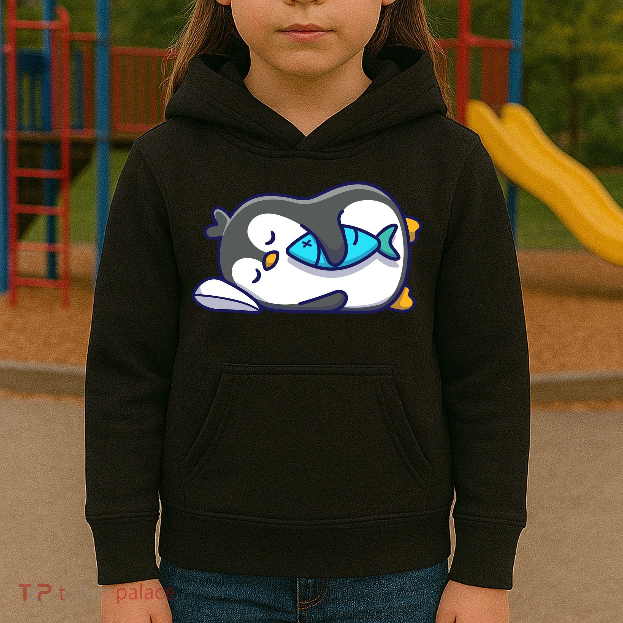 Cute Penguin Sleeping With Fish Kids Hoodie